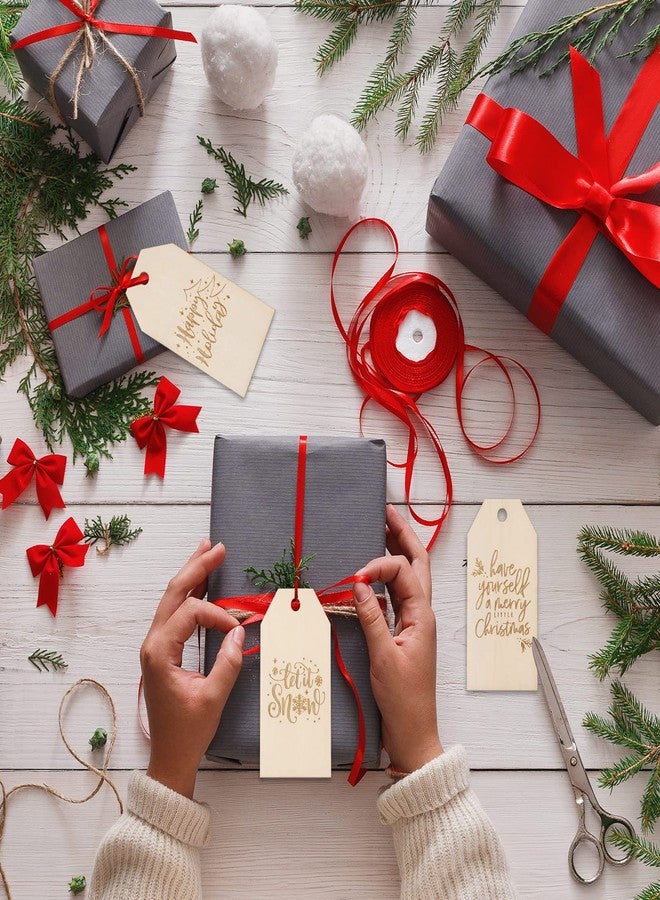 Whaline 32Pcs Christmas Wooden Gift Tags Rustic Happy Holiday Present Tags with 32.8Ft Jute Twine Xmas Wood Hanging Label Name Tag for Christmas Winter Party Favor Gift Wrapping Decoration - Image 3